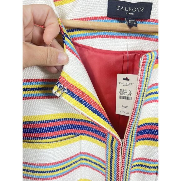 Talbots Blazer Womens 20 Ivory Pink Jacket Stripe Collarless 3/4 Sleeve - Picture 5 of 12